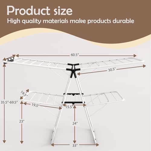 Maomo 33-Rod Extra Large Clothes Drying Rack, Foldable Double-Layer Laundry Rack with Sock Clips, Heavy-Duty Steel for Indoor & Outdoor Use, No Assembly.