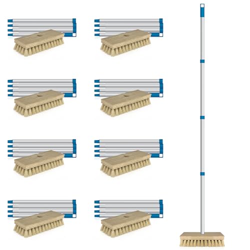 LOLA Deck Scrub Brush, 9" x 3.5" Head w/Tampico Bristles for Outdoor Cleaning, Removes Dirt & Grime from Patios, Decks, Grout, 9 Pack - color: Tampico Deck Broom -Steel Handle, size: 9 Pack
