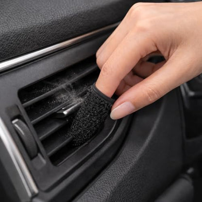 Microfiber Finger Cleaning Gloves (2-Pack), Gap & Crevice Scrubbing Tool for Blinds, Windows, and Vents, Reusable Detail Dusting Mitt with Built-in Hanging Loop, Black