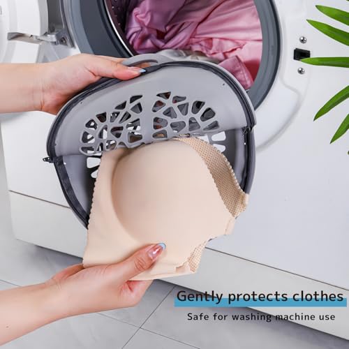 2 Pack Bra Washing Bags for Laundry, Large 8.6x8.6in Silicone Delicate Underwear Laundry Bags, Anti-Deformation Washing Bag with Side Zipper, Tangle-Free & Shape-Support Gray & White