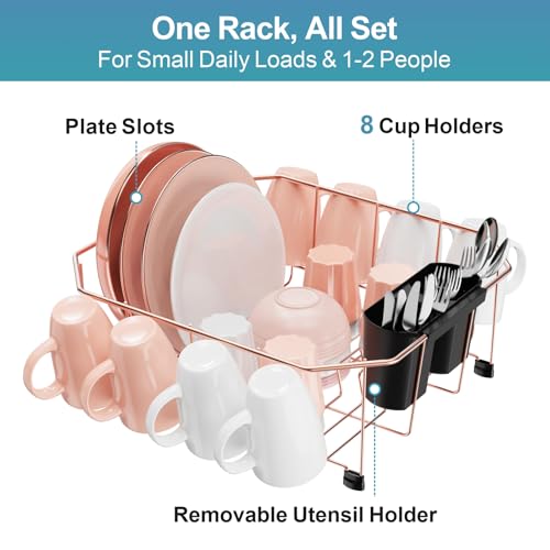 GSlife Small in Sink Dish Drying Rack - Stainless Steel for RV Kitchen - color: Rose Gold, size: Medium - 14.4" x 13.1" x 5.3"