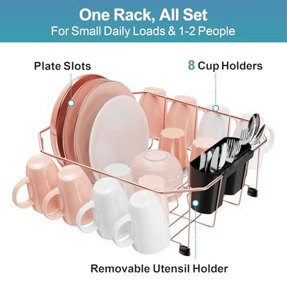 GSlife Small in Sink Dish Drying Rack - Stainless Steel for RV Kitchen - color: Rose Gold, size: Medium - 14.4" x 13.1" x 5.3"