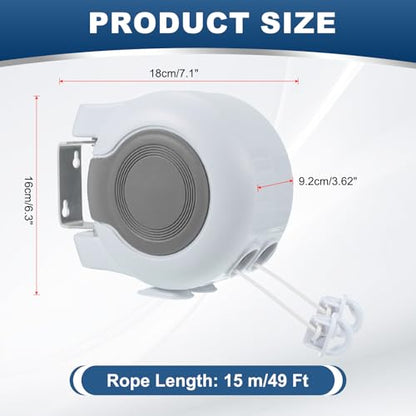 uxcell Retractable Double Clothesline Outdoor Indoor, 49Ft Heavy Duty PVC Clothes Line Retracting Laundry Line with 24 Pcs Clothespins for Wet Dry Clothing, White - color: White