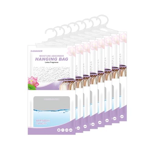 CANAGER Hanging Moisture Absorber, Lotus Moistureproof hanging Bag, Hanging Closet Dehumidifier Bags(8 packs), Moisture Absorb 12.5 oz. - color: Purple