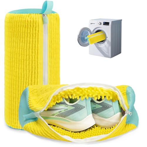 Shoe Washing Machine Bag Laundry Shoe Bag for Washer and Dryer Reusable 2pc Shoe Cleaning Bags for Sneakers 360° Deep Cleaning Machine for All Shoes Types With Self-locking Zipper - color: Yellow 2Pcs