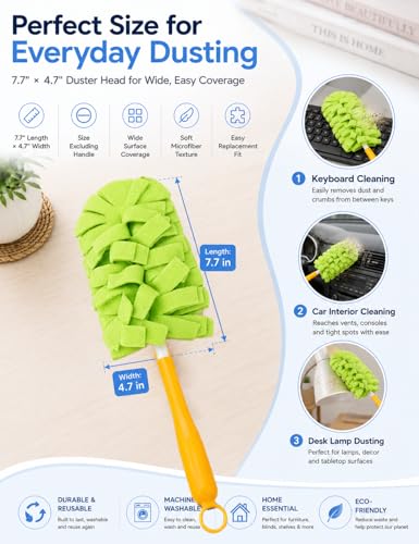 Duster Refills Damp Reusable Microfiber Pads Bendable Chenille Replacement Heads Dust with Removable Washable Cloth Covers with Extended Handle Fleece for Cleaning Dry Heavy Duty