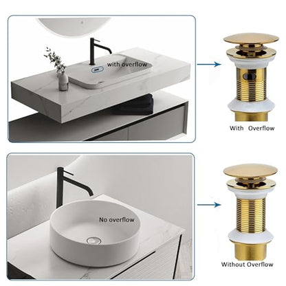 Rockgoya Bathroom Sink Drain, 5 Pack Gold Drain Stopper Bathroom Sink with Overflow, Pop Up Drain Assembly with Detachable Strainer Basket, Built-in Anti-Clogging Strainer,Stainless Steel - color: Gold-5 Pack, style: With Overflow