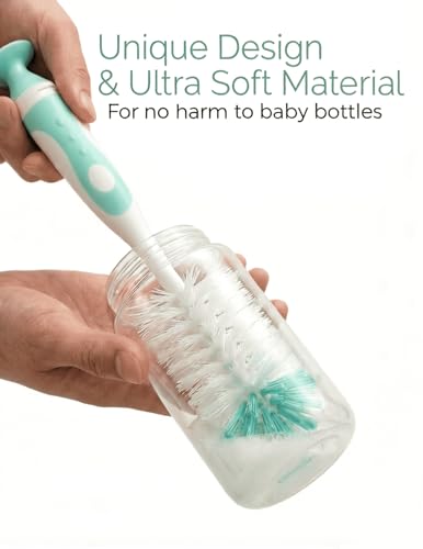 Baby Bottle Brush Set with Suction Base, Hidden Cleaner & Straw Brush, Green - color: Green