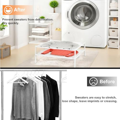Sweater Drying Rack, 2-Layer Clothes Drying Rack Flat Mesh Stackable Laundry Drying Rack for Sweaters Socks Toys Indoor&Outdoor Use - size: 2-tier