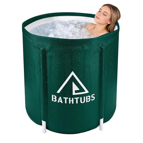 Portable Foldable Bathtub, Collapsible Adult Bath Tub for Hot SPA and Ice Bath, Space-Saving Storage, Durable PVC Material (Dark green, 27inch) - color: Green