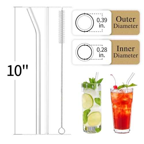 Piteno® 12Pcs Glass Straws with 4Pcs Brushes, 10''x10MM, Set of 6 Straight and 6 Bent with 4 Cleaning Brushes, Perfect for Smoothies, Milkshakes, Juice, Tea (Rainbow) - color: Rainbow, size: 10"