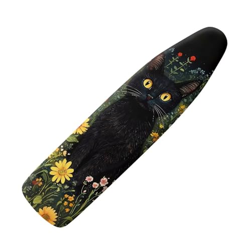 Iron Board Cover,Black Cat Flower 15x54 Inch Standard Ironing Board Cover with Elastic Edge,Home Decoration Table Top Ironing Board Cover - color: Black Cat Flower Print
