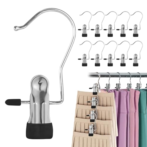 10-Pack Anti-Slip Hook Clips for Skirts Shorts Towels Boots Bulk Clips for Wardrobe Travel Pants Socks Handbag Clothes Hanger Clips for Closet Organizer Socks Towels Clips Heavy Duty Clothes Pins - color: Black