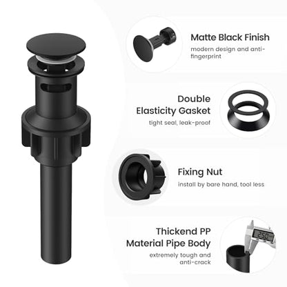 Bathroom Sink Drain with Overflow with Hair Catcher Anti-Clog Sink Strainer - color: Matte Black X 2