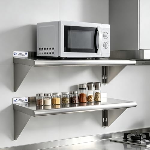 Hally Stainless Steel Shelf 2 Pack Wall Mounted Metal Shelves 12"x24" NSF - size: 12"x24"