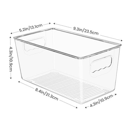 YIHONG 4 Pack Clear Storage Bins, Pantry Organizer Bins with Handle, Small - size: S(9.3"L x 5.2"W x 4.3"H)