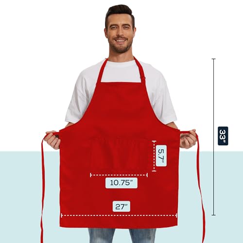 Will Well Kitchen 2 Pack Bib Apron For Men & Women with 2 Pockets - Red - color: 05 - Red, size: 6 Pack