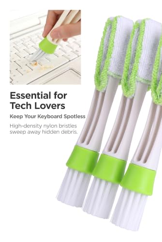 3 PCS Car Vent Cleaner, Automotive Air Conditioner Duster Brush, Multi-Purpose Crevice Cleaning Tool, Auto Interior Detailing Accessories, Window Blind Sweeper, Keyboard Dust Collector (Green)