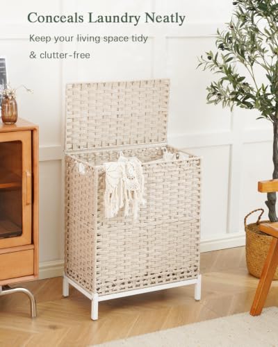 SETVSON Laundry Hamper with Lid, Wicker Laundry Basket, 112 L, Light Khaki - color: Light Khaki, size: 112 L - 29.6 gal