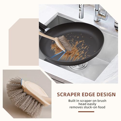 4-Pack Heavy Duty Scrub Brushes Set with Wooden Handles