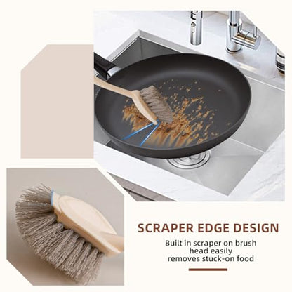 4-Pack Heavy Duty Scrub Brushes Set with Wooden Handles
