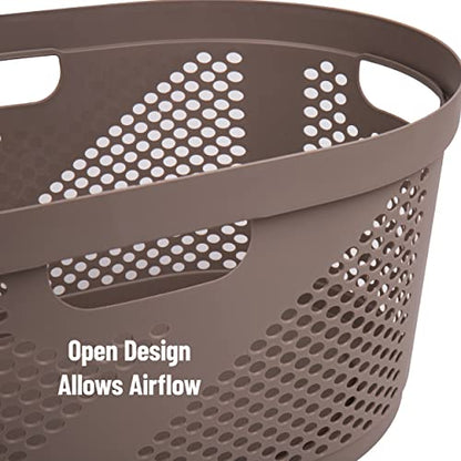 Mind Reader 40L Ventilated Laundry Baskets, Lightweight Clothes Hamper with Cutout Handles for Bathrooms and Closets, Plastic, Set of 2, Tan - color: Tan