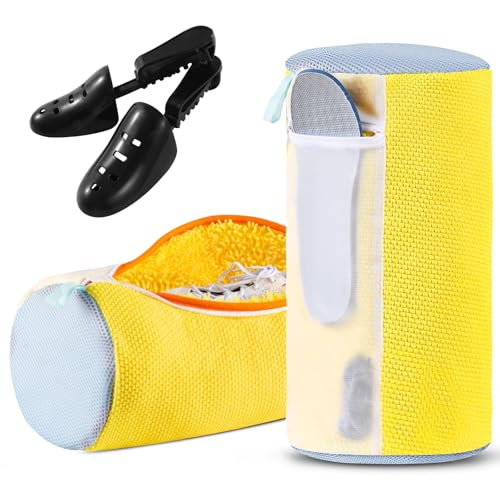 Shoe Bag for Washing Machine, Reusable Sneaker Tennis Shoes Cleaner Bag with Laces & Insoles All-in-One Cleaning Pockets Anti-Tangling, Home Travel Laundry Shoe Bag w/Shoe Trees Keep Shape, Yellow 2pk - color: Yellow