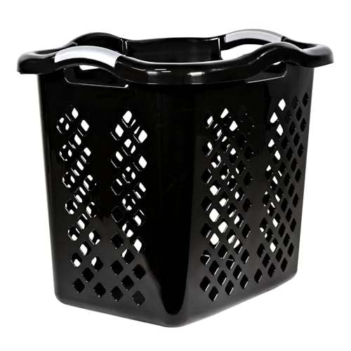 Plastic Laundry Hamper Basket 2 Bushel with Comfort Handles to Easily Carry for Bedroom and Laundry Room, Black
