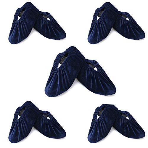 PlasMaller 5 Pairs Non Slip Washable Reusable Shoes Covers For Household Thickened Boots, Dark Blue, XL - color: Dark Blue, size: Extra Large