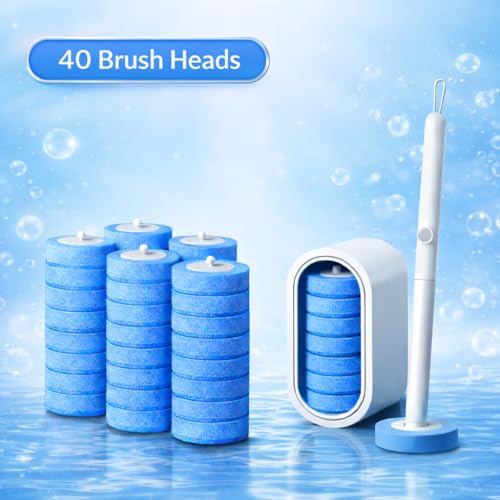 Disposable Toilet Cleaning System with 40 Refills, Toilet Wand Kit with Holder, Wall Mounted Toilet Brush Set for Deep Cleaning Bathroom Bowl, Hygienic Toilet Bowl Cleaner Kit (1PCS40) - size: Toilet Brush + 40Refills