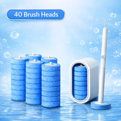 Disposable Toilet Cleaning System with 40 Refills, Toilet Wand Kit with Holder, Wall Mounted Toilet Brush Set for Deep Cleaning Bathroom Bowl, Hygienic Toilet Bowl Cleaner Kit (1PCS40) - size: Toilet Brush + 40Refills