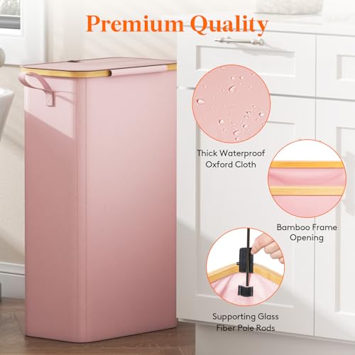 Lifewit 75L Slim Laundry Hamper with Lid and Removable Bag, Pink - color: Pink, size: 75L