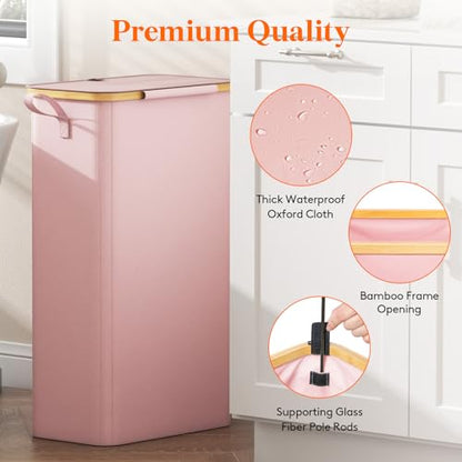 Lifewit 75L Slim Laundry Hamper with Lid and Removable Bag, Pink - color: Pink, size: 75L