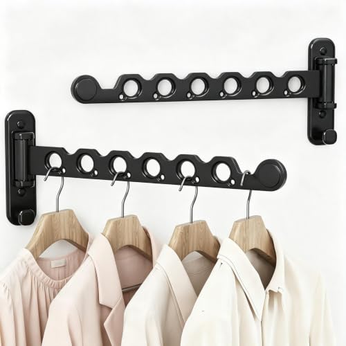 Wall Mounted Clothes Hanger Rack Foldable for Laundry Drying Rack Black - color: Black, size: Long 2P