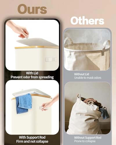 Laundry Hamper with Wheels, 75L Rolling Laundry Basket, Removable Inner Bag - color: Beige, size: 75L
