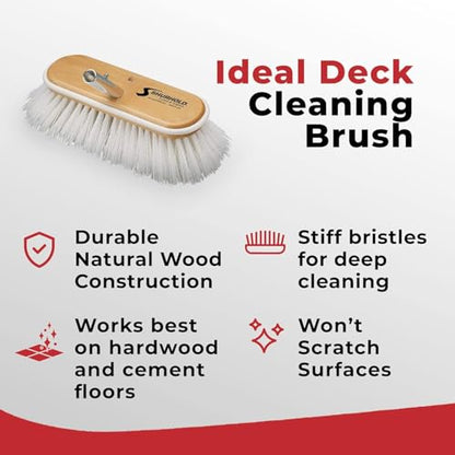 Shurhold Classic Deck Brush – Boat Cleaning Brush with Wood Block, Rubber Bumper & Durable Bristle Design - color: Stiff, White - 10", style: Deck Brush Stiff