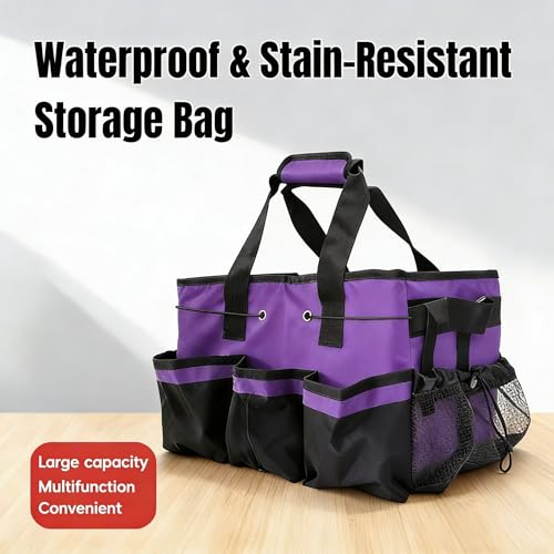 Multi - Purpose Cleaning Tool Organizer Tote Bag, Large Capacity with Adjustable Compartments, Portable Hand Strap & Adjustable Shoulder Strap for Cleaning, Gardening, Car Organization (Purple) - color: Purple