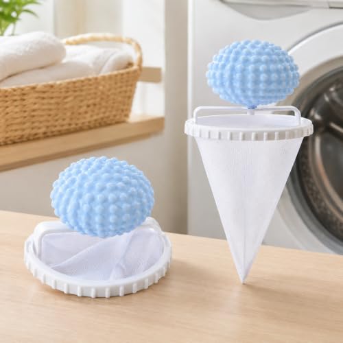 Laundry Lint Catcher for Washing Machine, Floating Mesh Filter Bag with Reusable Hair Remover Ball, Washer Debris Collector for Clothes, Pet Hair, Fluff, Lint and Daily Laundr Blue - color: Blue