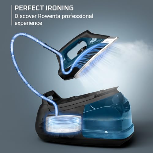 Rowenta Steam Station, Stainless Steel Soleplate, Professional Iron Steamer for Clothes, 1.1L Removable Tank, Fast Heat Up, 1800 Watts, Blue Clothes Iron, DG8624 - style: High-Pressure Steam Iron System