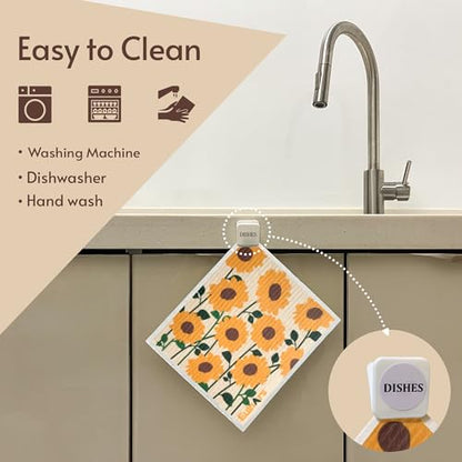 Eulnars Swedish Dishcloths for Kitchen, 8 Pack Flower Reusable Paper Towels Washable, Non-Scratch Swedish Kitchen Towels, Super Absorbent Cellulose Dish Cloths, Eco Friendly Gifts - color: Sunflower