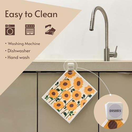 Eulnars Swedish Dishcloths for Kitchen, 8 Pack Flower Reusable Paper Towels Washable, Non-Scratch Swedish Kitchen Towels, Super Absorbent Cellulose Dish Cloths, Eco Friendly Gifts - color: Sunflower