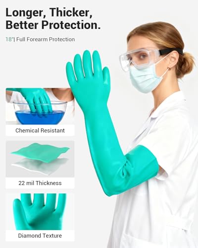 ThxToms Long Nitrile Chemical Resistant Gloves, Reusable Heavy Duty Safety Work Gloves, Acid, Alkali and Oil Protection - color: 3pairs, size: X-Large