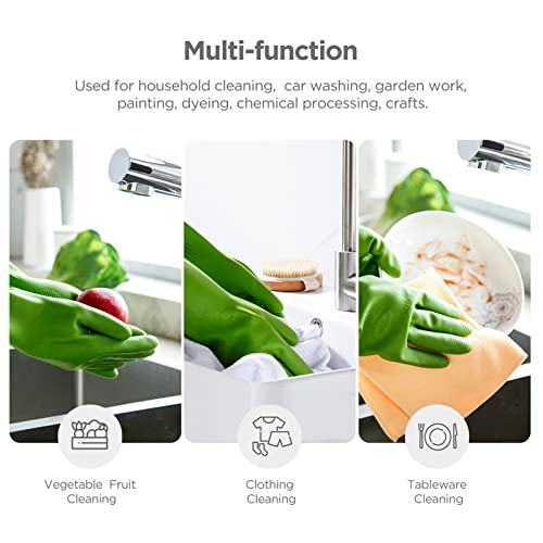 Rubber dishwashing gloves 3 or 6 Pairs for kitchen,Cleaning washing dish gloves long for household reuseable durable. - color: Green, size: Large