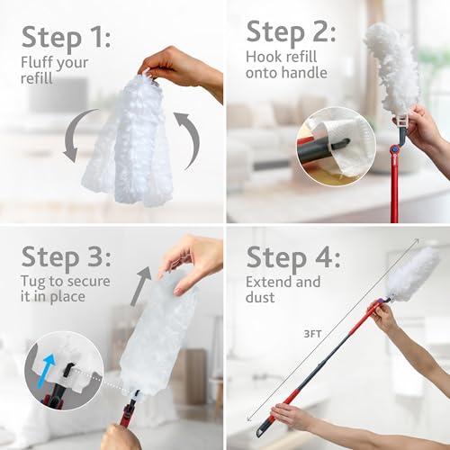 O-Cedar Flex & Catch Heavy Duty Dusting Kit with 3 Disposable Duster Refills | Extendable 3 Ft Handle with Stay-On Duster Hook | Traps 3X More Dust Than Feather Dusters
