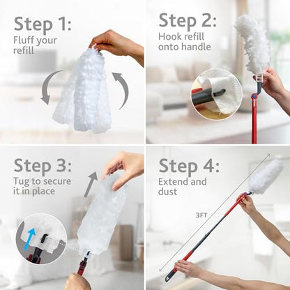 O-Cedar Flex & Catch Heavy Duty Dusting Kit with 3 Disposable Duster Refills | Extendable 3 Ft Handle with Stay-On Duster Hook | Traps 3X More Dust Than Feather Dusters