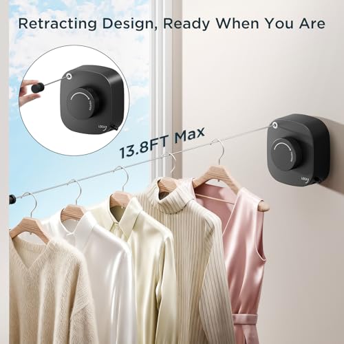 FORIOUS 13.8 Ft Retractable Clothesline, Non-Sagging (Black) - color: Black