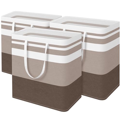 BlissTotes 3-Pack Laundry Basket, Collapsible Laundry Hamper, Khaki, 125L - color: Khaki, size: 125L