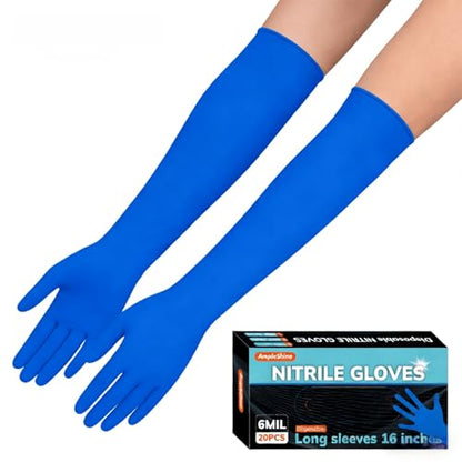 Long Sleeve Nitrile Disposable Gloves 16inch Cleaning 50PCS - color: Blue, size: Medium