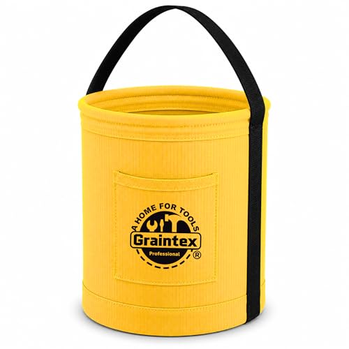 Graintex Canvas Utility Bucket 12"x15", Round Tool Bucket, Reinforced Base & Carry Handle, Ripstop Canvas, Multi-Purpose Bag for Jobsite, Gardening, Home Use, Ideal for Tool Storage Solutions - Yellow - color: Yellow