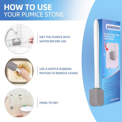 Pumice Stone Toilet Cleaner with Long Handle Pumice Stone Toilet Bowl Cleaner Rust and Grease Stain Clean Suitable for Toilets Bathroom Sink,BBQ 2Handle and 10Pumices Stones(Gray) - color: grey